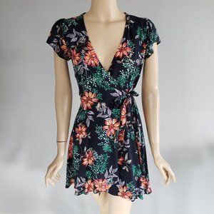 Forever 21 multi color floral skater wrap dress SM